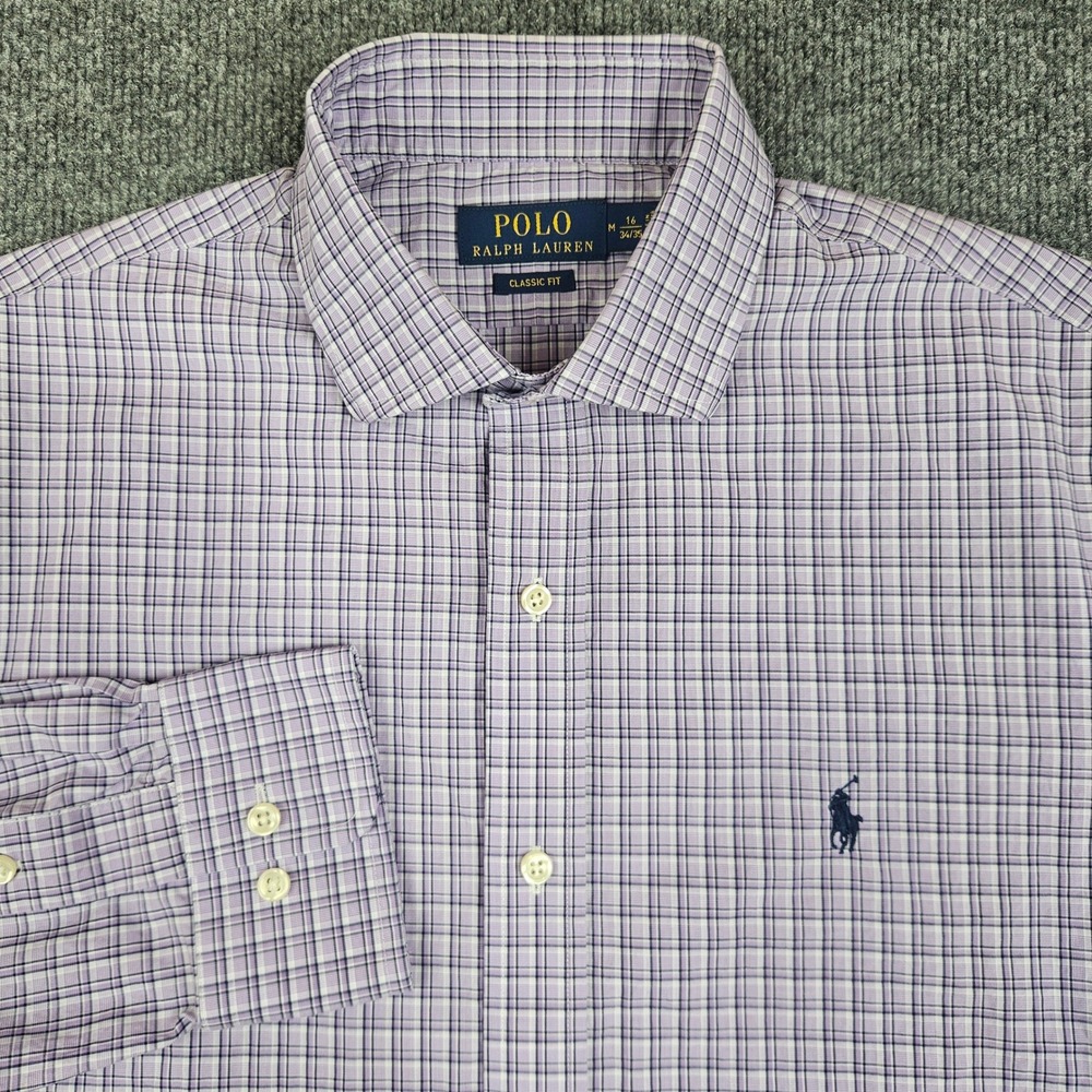 Polo Ralph Lauren Classic‎ Fit Shirt Men's 16 34/35 M Plaid Button Down Purple